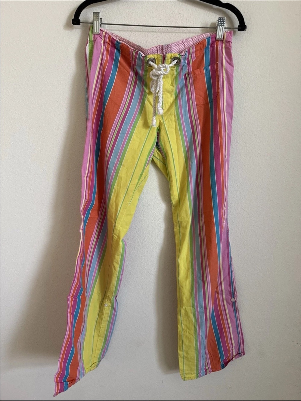Vintage Y2K Pink Victoria’s Secret Stripes yellow Pajama Pants Size XS
